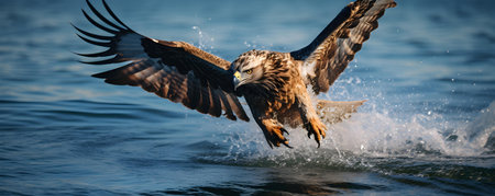 Bird of prey swoops down on the water for its next meal. Concept Animal Behavior, Predatory Birds, Hunting Techniques, Aquatic Wildlife, Bird Photographyの素材