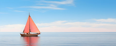 A sailboat in distress on a clear ocean under a bright sky. Concept Sailboat, Distress, Clear Ocean, Bright Skyの素材