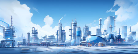 State-of-the-Art Industrial Complex Featuring Storage Tanks for Oil and Gas Production. Concept Industrial Complex, Storage Tanks, Oil Production, Gas Production, State-of-the-Art Technologyの素材