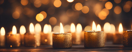 Candles glow against a backdrop during the Hanukkah festival of lights. Concept Festival of Lights, Hanukkah Celebration, Candle Lighting, Cultural Traditions, Religious Festivitiesの素材