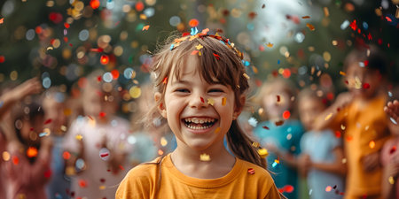 Cheerful children joyfully counting down to New Year with laughter and excitement. Concept Family Photoshoot, New Year's Eve, Children's Portraits, Holiday Countdown, Festive Atmosphereの素材