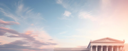 Elegant neoclassical architecture against a vibrant sky backdrop on government building. Concept Architecture, Neoclassical, Government Building, Sky, Vibrantの素材