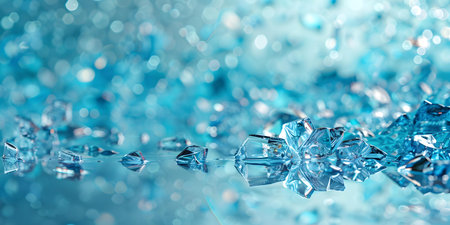 Fragments of blue glass catching light creating reflections on a surface. Concept Blue Glass, Light Reflections, Surface Textures, Photography Inspirationの素材