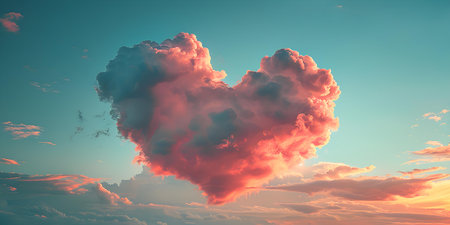 Heartshaped clouds in a pastel sky evoke a dreamy romantic feeling. Concept Dreamy Sky, Romantic Atmosphere, Heart Clouds, Pastel Colors, Love Sceneの素材