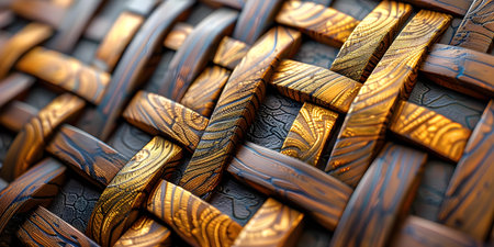 High-Quality Wood and Gold Mosaic Wallpaper Pattern. Concept Wallpaper Design, Wood Texture, Gold Accents, Mosaic Patternの素材