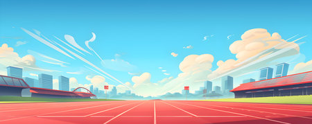 Outdoor sports facility featuring a racetrack. Concept Outdoor Sports, Racetrack, Sports Facility, Outdoor Activitiesの素材