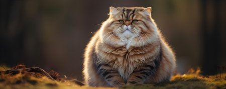 Chubby feline weighing in highlighting the importance of pet health. Concept Pet obesity, Weight management, Health tips, Happy cat, Vet consultationの素材