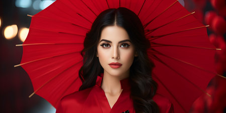 Stylish Asian Woman Embraces Technology with Modern Attire. Concept Fashion Forward, Asian Style, Technology Integration, Modern Attire, Stylish Womanの素材