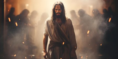 Portrayal of Religious Aftermath: Jesus' Return and Judgment. Concept Religious Aftermath, Jesus' Return, Judgment, Portrayalの素材