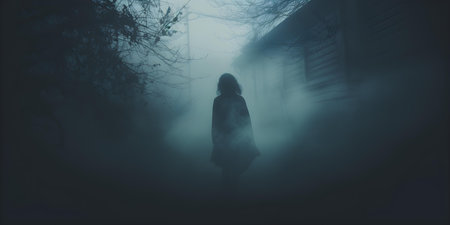 Obscured by a dense earthy fog mysterious glimpses of the outside world. Concept Mysterious Fog, Earthy Atmosphere, Obscured Glimpses, Enigmatic Landscapeの素材