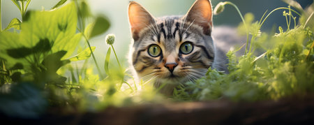 Curious cat exploring against a clear background. Concept Curious Cat, Exploration, Clear Backgroundの素材