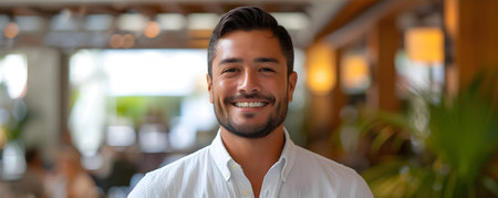 Exuding Confidence and Positivity: A Cheerful Professional in the Contemporary Workplace. Concept Work-Life Balance, Positive Attitude, Professionalism, Confidence, Modern Workplaceの素材