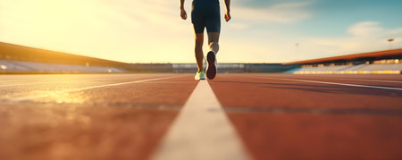 Runner begins sprint on the runway. Concept Sports, Athletics, Running, Sprinting, Trainingの素材