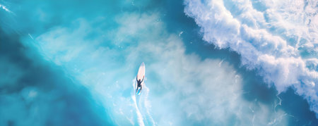 Mastering the Waves: A Skilled Surfer on a Beautiful Blue Beach. Concept Surfing Techniques, Coastal Landscapes, Professional Surfer Profiles, Ocean Photographyの素材