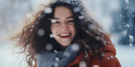 Embracing Snowy Adventures: Finding Joy in the Winter Wonderland. Concept Winter Wonderland, Snow Adventures, Joyful Photography, Outdoor Fun, Snowy Portraitsの素材
