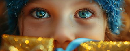 The title retains the essence of the original text but with a clearer meaning: "A Child's Joyful Expression Upon Discovering a Surprise Gift". Concept Excited Child Unwrapping Surprise Giftの素材