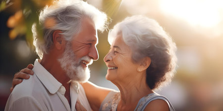 Embracing a Healthy Lifestyle Outdoors: Serene Moments for an Elderly Couple. Concept Healthy Aging, Outdoor Exercise, Senior Wellness, Nature Walks, Quality Timeの素材