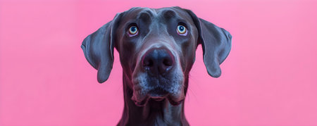 Surprised great dane dog with a curious expression on pink background. Concept Pets, Dogs, Great Dane, Surprised, Curiousの素材