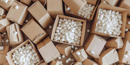 Pile of ecofriendly packaging items. Concept Recycling, Sustainable Packaging, Eco-friendly Materials, Waste Reduction, Environmentally Consciousの素材