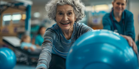 Elderly residents enjoy energetic activities at assisted living facility with supportive nurse. Concept Elderly Care, Energetic Activities, Assisted Living, Supportive Nurse, Joyful Residentsの素材