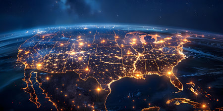 Global Presence and North American Influence: A Visual Metaphor of the Interconnected World. Concept geography, world connections, relationships, cultural exchange, global influenceの素材