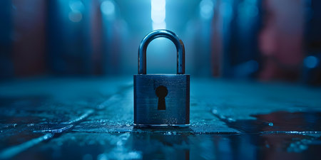 Dark digital padlock symbolizes cyber security technology and data protection concept. Concept Cybersecurity, Digital Protection, Technology, Data Privacy, Symbolismの素材