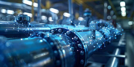 Transitioning to hydrogen pipelines clean balanced energy for a sustainable future. Concept Hydrogen Energy, Clean Pipeline Technology, Sustainable Future, Energy Transition, Balancing Energy Sourcesの素材