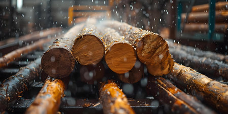 Preparing wooden logs for removal in the timber harvesting process. Concept Timber Harvesting, Wooden Logs Preparation, Forestry Managementの素材
