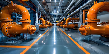 Modern utility infrastructure for water and gas supply in commercial buildings. Concept Water supply systems, Gas supply systems, Utility infrastructure, Commercial buildings, Modern technologies,の素材