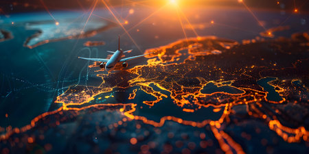 Illustrating the Global Logistics Network: Trade Routes and Transportation Methods. Concept Trade Routes, Transportation Methods, Global Logistics Network, Illustration, Shipping Routesの素材