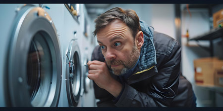 Indoor HVAC Technician Conducts Comprehensive Inspection of Air Conditioning Unit. Concept HVAC Technician, Comprehensive Inspection, Air Conditioning Unit, Indoor, Maintenanceの素材