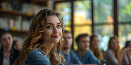 Captivated group learns from speaker at professional workshop about business trends. Concept Professional Workshop, Business Trends, Group Learning, Speaker Presentation, Engagementの素材
