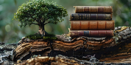 Laying the groundwork for knowledge with old books and trees. Concept Books, Trees, Knowledge, Nature, Wisdomの素材