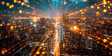 Boundaries blur as physical and digital worlds merge sparking innovation and connectivity. Concept Digital Transformation, Innovation, Connectivity, Blurring Boundaries, Physical-Digital Mergerの素材