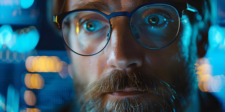 Innovative technology analyst analyzing financial data for global business. Concept Technology, Analyst, Financial Data, Global Business, Innovationの素材