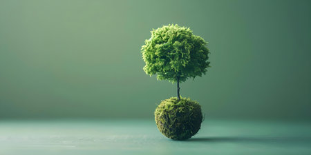 Carbon offsetting platform symbol on a green background representing carbon neutrality and environmental sustainability. Concept Carbon offsetting, Environmental sustainability, Green backgroundの素材