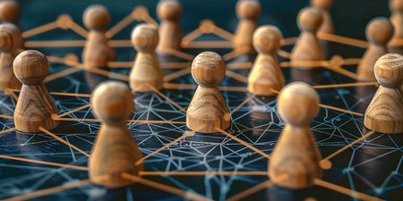 Representation of global connectivity through wooden figures in a social networking theme. Concept Global Connectivity, Wooden Figures, Social Networking, Representation, Themeの素材