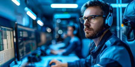 Monitoring Network Traffic, Troubleshooting Issues, and Ensuring Network Performance: The Role of NOC Technicians. Concept NOC Technicians, Network Monitoring, Troubleshooting Issuesの素材