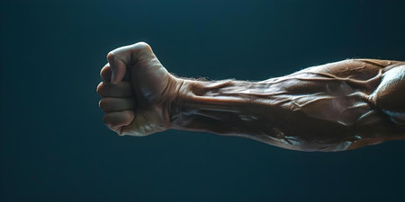 The Power and Definition of a Muscular Arm: Bodybuilder Veins and Muscles on Display. Concept Muscular Arms, Bodybuilder, Veins, Muscles, Definitionの素材
