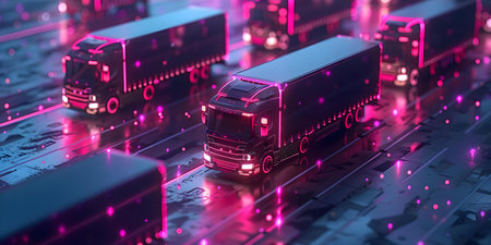 Global Delivery Network: Utilizing Advanced Communication Technology for Efficient Logistics. Concept Logistics Management, Global Shipping, Communication Technology, Efficient Operationsの素材