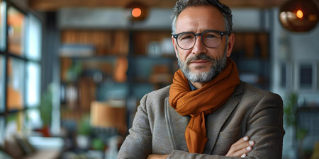 Pensive Mature Businessman Leader in Office Deep in Thought Planning Work Process and Contemplating New Strategy. Concept Business, Leadership, Office Environment, Strategic Planning, Deep Thinkingの素材