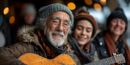 Volunteers brighten the day for senior residents in a retirement home lounge through activities and conversations. Concept Volunteering, Senior Residents, Retirement Home Lounge, Activitiesの素材