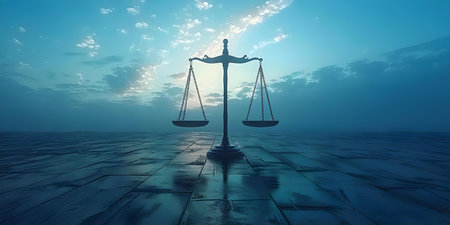 Balanced scales symbolize the importance of ecological justice and maintaining ecoequilibrium in legal systems. Concept Ecological Justice, Legal Systems, Balanced Scales, Ecoequilibrium, Importanceの素材
