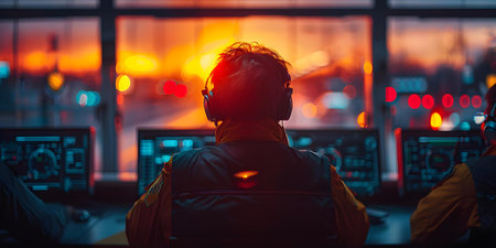 Blurred image of security guards in a control room ready to respond to emergencies and ensure safety. Concept Security Guards, Control Room, Emergency Response, Safety Measuresの素材