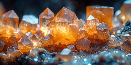 Closeup photo of minerals and crystals within a grain of sand showing the microscopic world. Concept Microscopic World, Crystals, Minerals, Closeup Photography, Nature's Beautyの素材