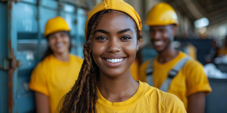 Diverse group of young volunteers cleaning up garbage outdoors in a waste separation project. Concept Volunteering, Environmental Action, Community Clean-Up, Waste Separation Project, Young Activistsの素材