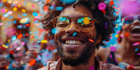 Celebrating Success: Diverse Startup Team with Confetti. Concept Success Stories, Diverse Teams, Startups, Celebration, Business Achievementsの素材