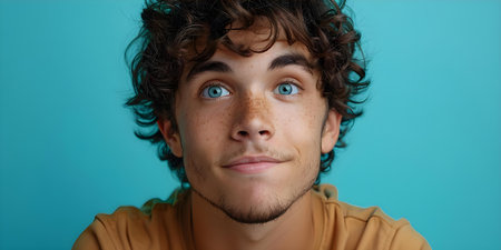 Latin man in casual attire making a humorous fish face with a comical expression. Concept Portrait, Humorous, Fish Face, Latin Man, Casual Attireの素材