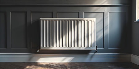 Interior design with contemporary radiator enhancing modern living space comfort and efficiency. Concept Interior Design, Contemporary Radiator, Modern Living Space, Comfort, Efficiencyの素材