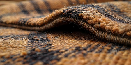 Closeup of a modern tartan woven carpet with a distressed texture suitable for office or hotel floors. Concept Textured carpet designs, Office decor, Hotel interiors, Modern tartan patternsの素材